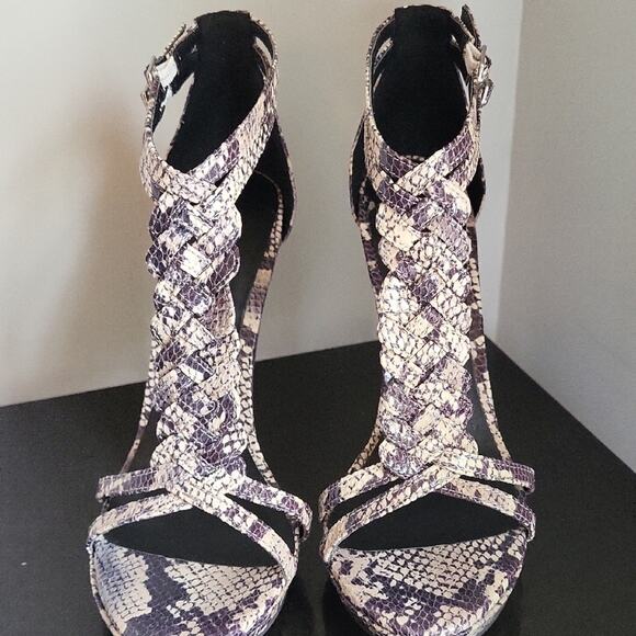 Michael Antonio Brown and Cream Snakeskin 5" High Heeled Sandals Size 8.5 - Picture 11 of 15